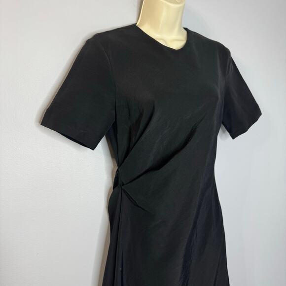 Zara Women's Collection Side Draped Mixi Dress Black Linen Blend Old Money S - Picture 15 of 15